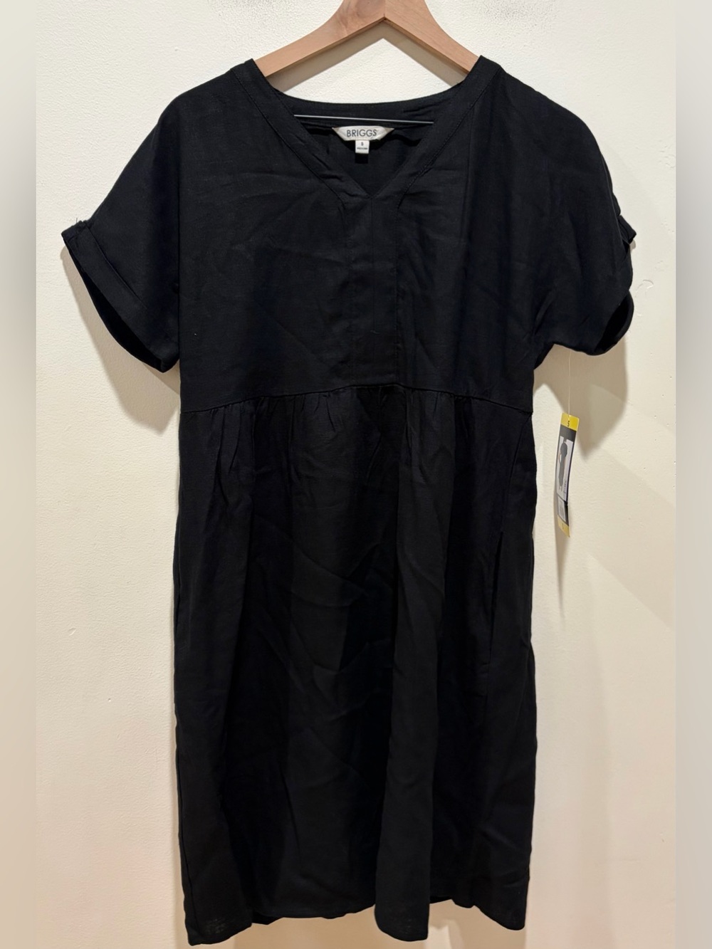 NWT Briggs Black Linen Blend Short Sleeve Dress with Pockets Women’s Size Small